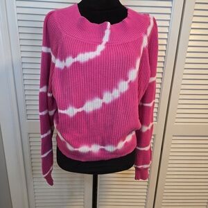 Blush & Bloom Hot Pink White Tie Dye Loose Fit Sweater LARGE